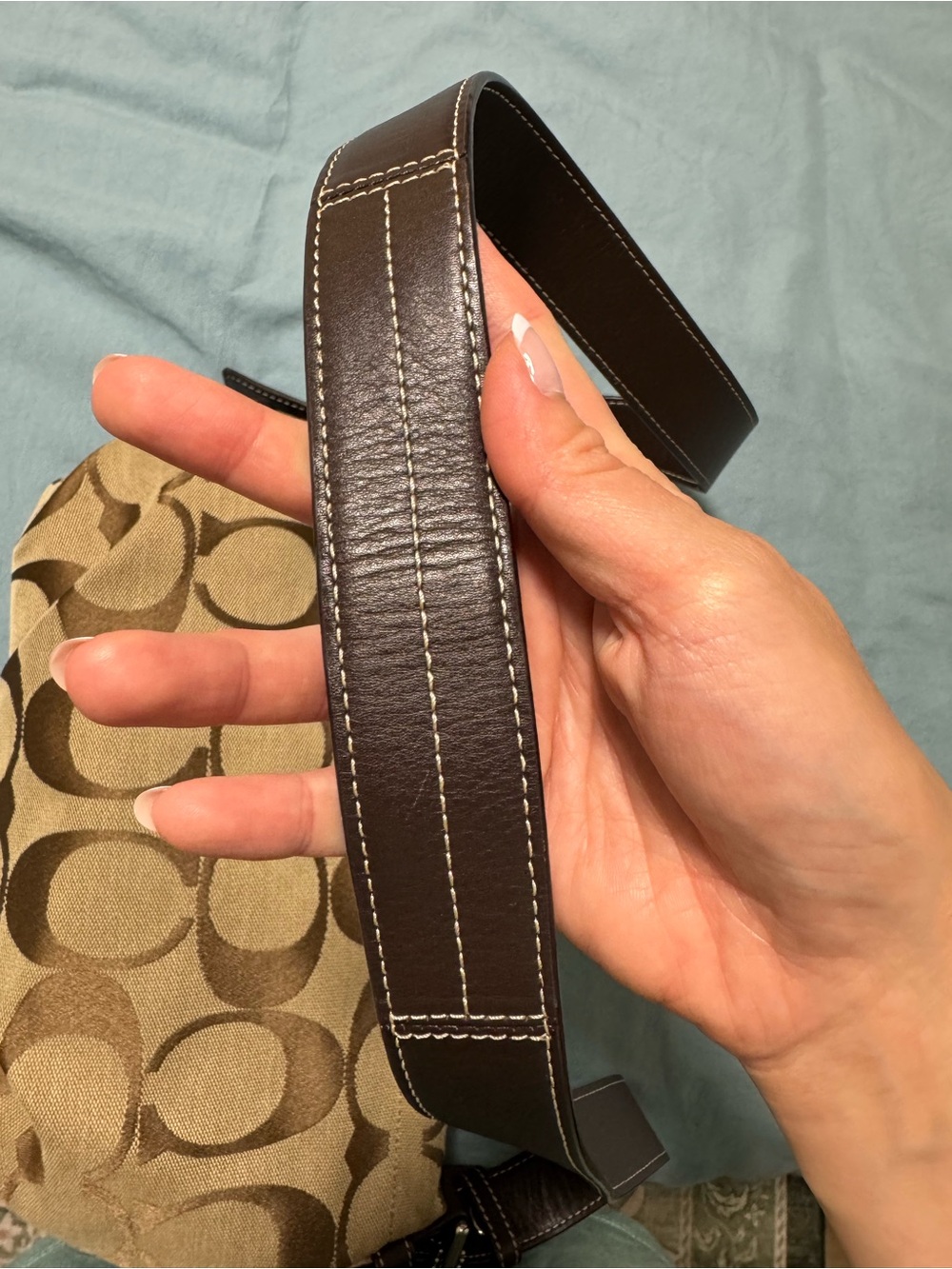 Coach Brown Signature Canvas Shoulder Bag with Dark Brown Strap - Picture 7 of 8